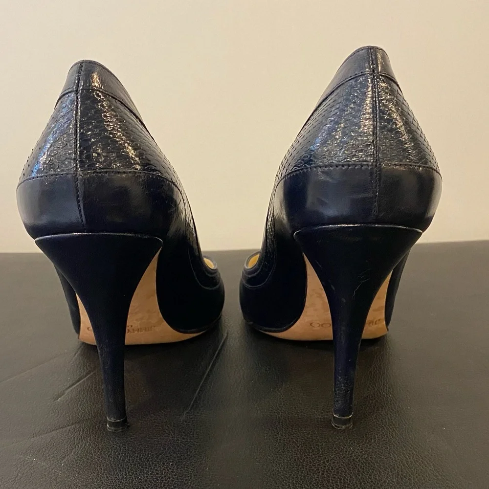 Jimmy Choo Textured Leather Dark Blue Heels - Picture 12 of 15